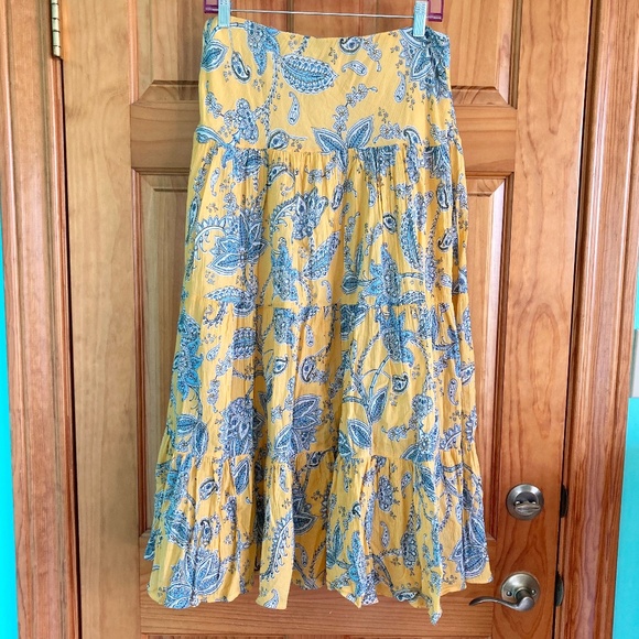Women’s size medium Chaps yellow and blue paisley/floral patterned long skirt - Picture 2 of 7